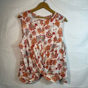 J.Jill Love Linen Floral Twist‎ Front Tank Top Sleeveless Casual XL